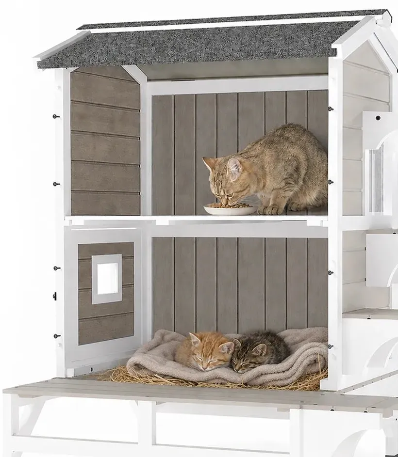 2-Story Insulated Wooden Cat House (PET73)